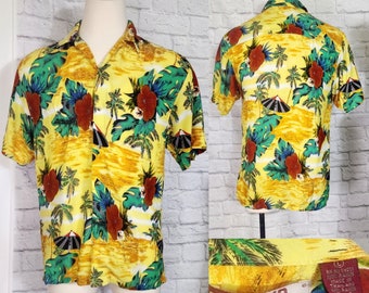 80s/90s Hawaiian Yellow Hawaii shirt Vacation Luau Tiki Party Unisex L