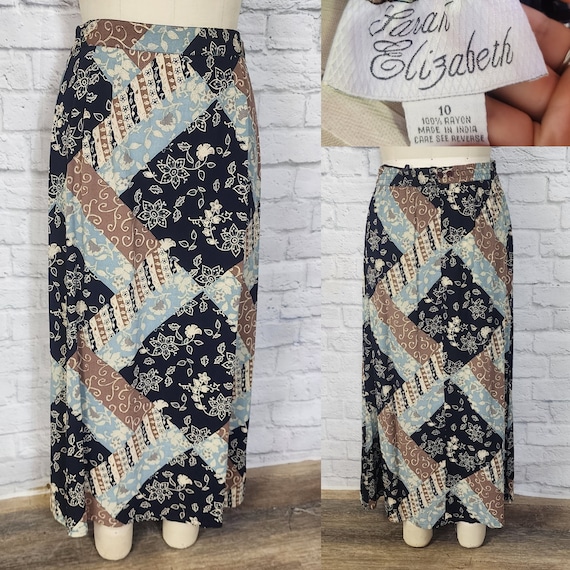 90s Maxi Skirt Patchwork Print Long Ankle Length Whimsigoth Craftcore Etsy UK