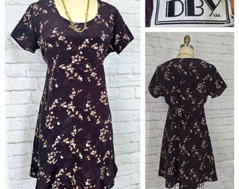 90s babydoll Dress, empire waist, earthtone brown floral,  minimalist grunge, witchy vibes whimsigoth Phoebe Buffay
