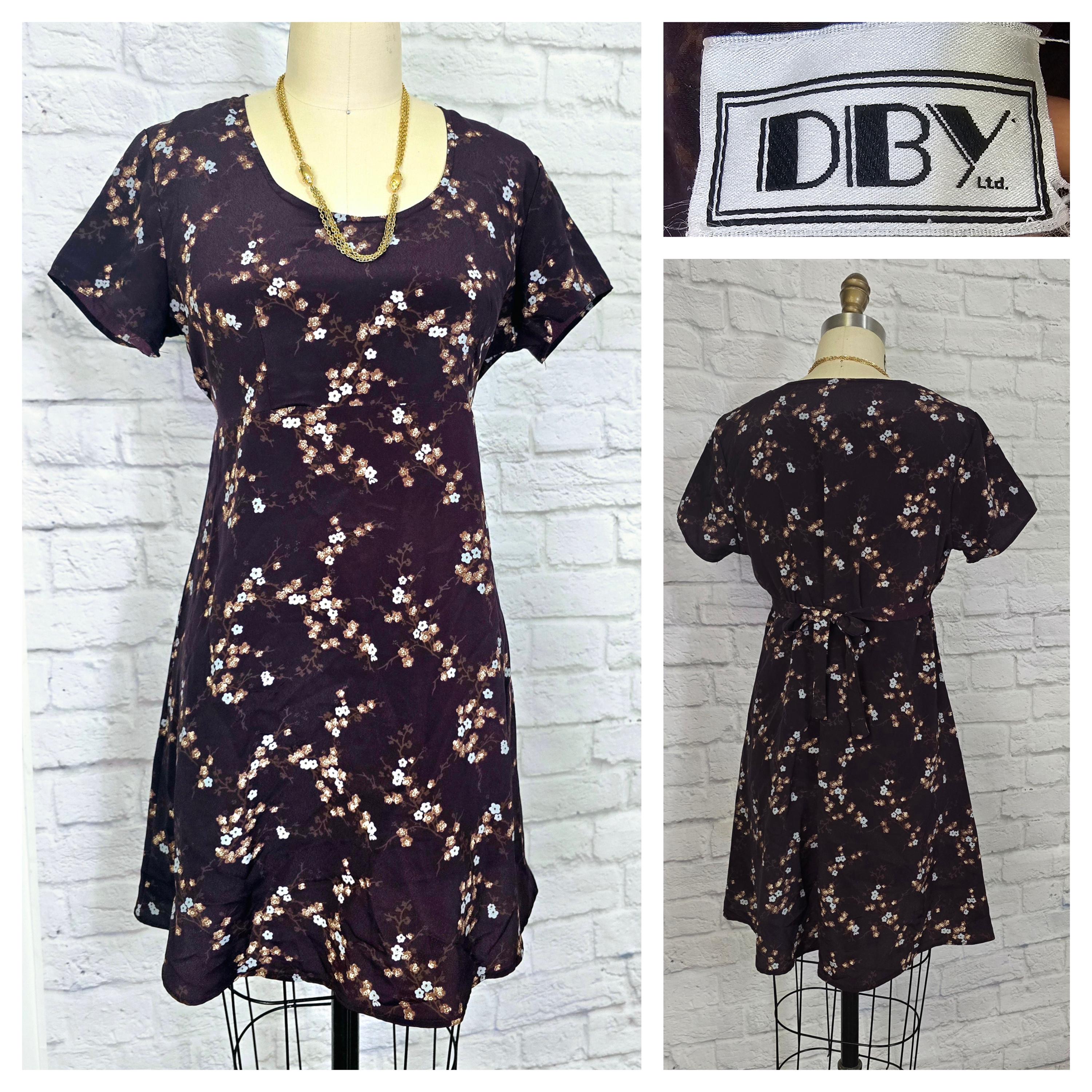 90s babydoll Dress, empire waist, earthtone brown floral, minimalist grunge, witchy vibes whimsigoth Phoebe Buffay