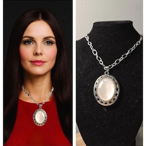 Retro Love That Witch Pendant necklace. U Pick! Oval Dome Pastel Peach Pink, 60s/70s Silver Gold Tone jewelry witchy, Gift
