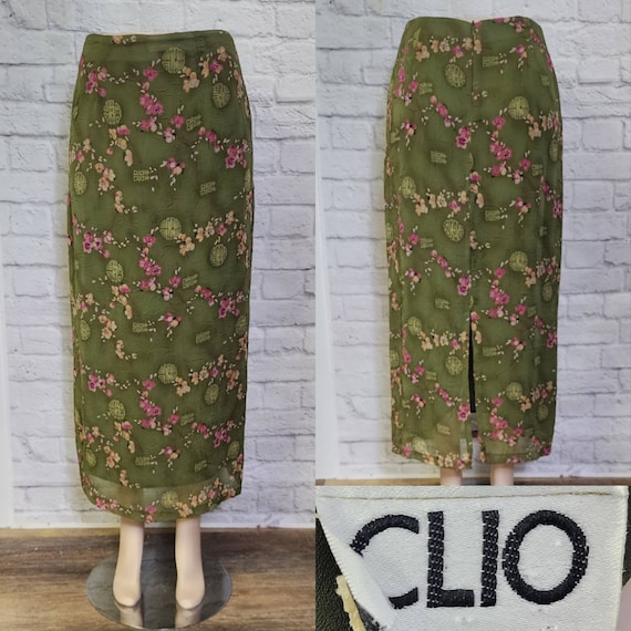90s Skirt, crinkle chiffon, Japanese cherry Bloss… - image 1