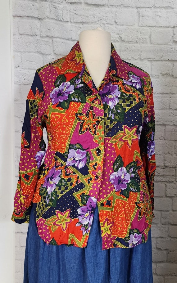 80s/90s Blouse, Hawaiian Multi color rayon shirt,… - image 2