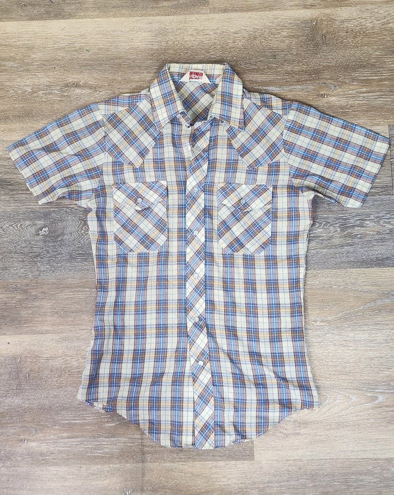 80s Mens Shirt, light weight plaid western shirt,… - image 5