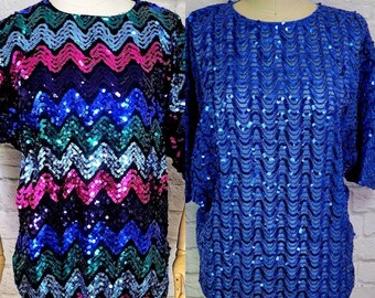 U Pick! 80s Sequins Shirts! 1980s Sequin beaded Party vintage retro blouse Assorted sizes colors, You choose.