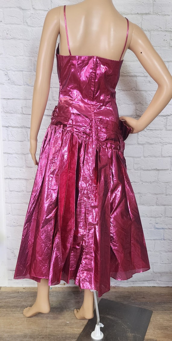 80s Prom, Pink Fuschia Lame, Drop waist,  Dress R… - image 4