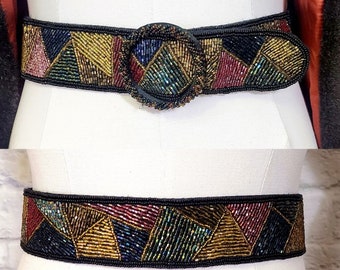 1980s Vintage Belt 80s Silk Beaded Statement Belt Pinup  display picture 3