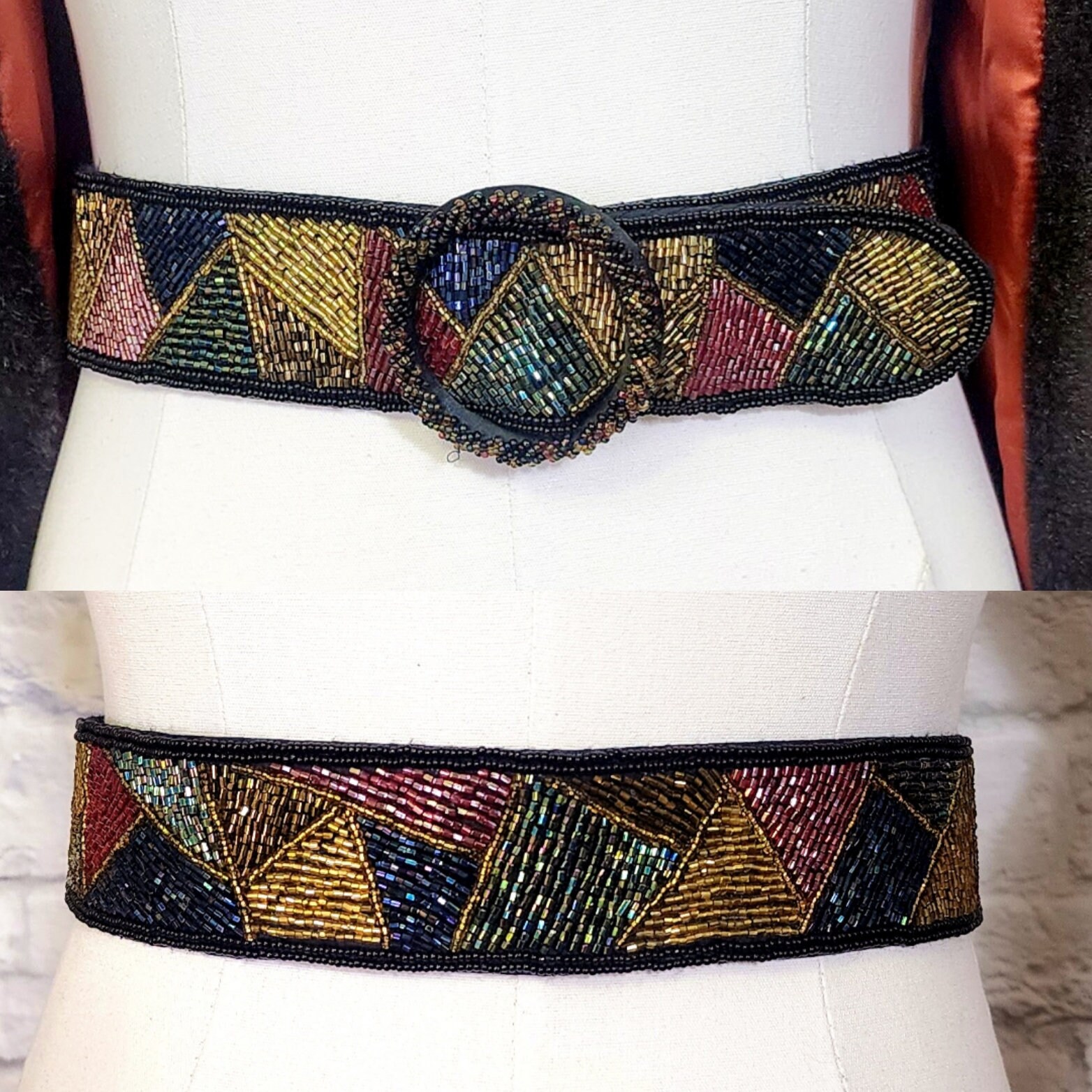 Vintage Salena’s Collection Embellished Ivory Beaded Statement Belt Circa 1988 Vintage Embellished Leather Belt: 80s-90s Western Studded  main image 2