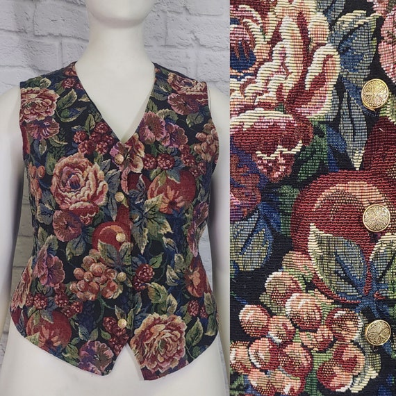 90s Floral Brocade Tapestry Novelty Vest Waistcoa… - image 2