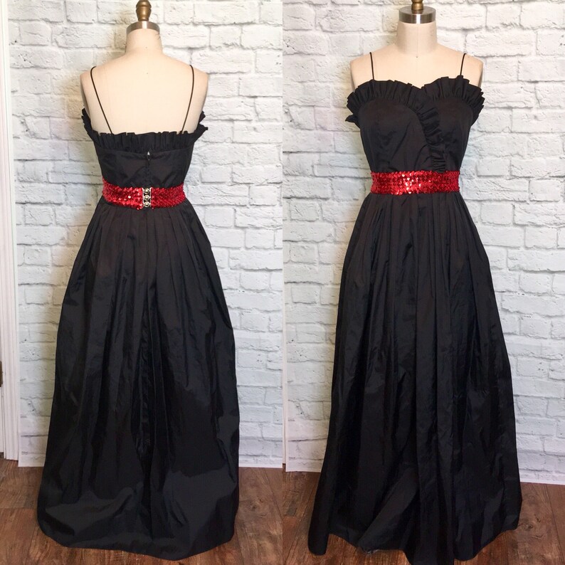 80s does 1950s black Taffeta Party Wedding Guest Dress
