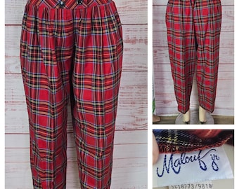 80s Pants Wide waist tapered leg, Trousers Plaid Red Black Punk Christmas