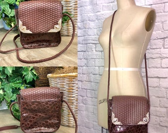 Brown woven strap Leather Cross body bag silver detailing Western wear