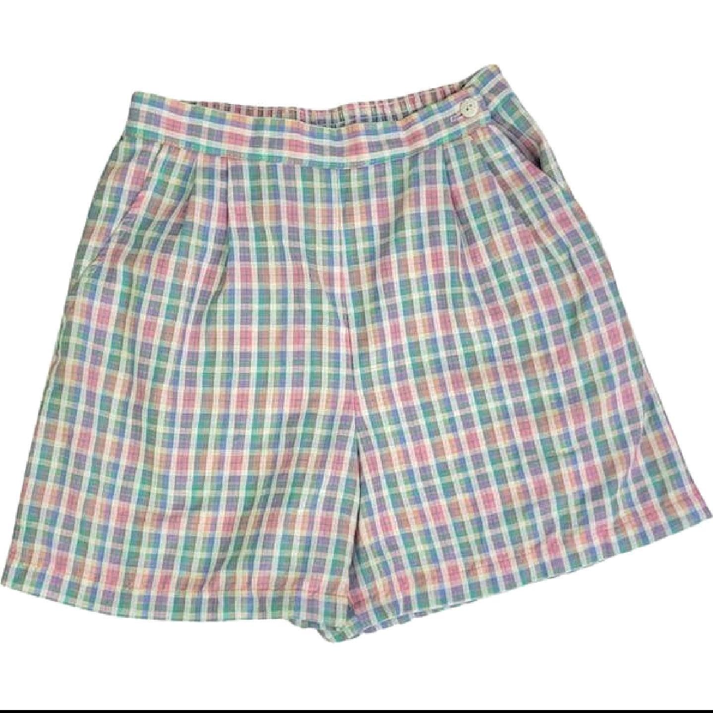 80s 90s Plaid Pastel Elasticshorts High Waist Pink Blue White