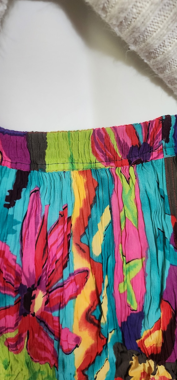 90s Rainbow Crinkle Skirt maxi elastic waist rayo… - image 3