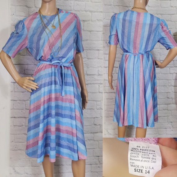 70s/80s Vintage Dress, pastel stripe, Disco Style… - image 1