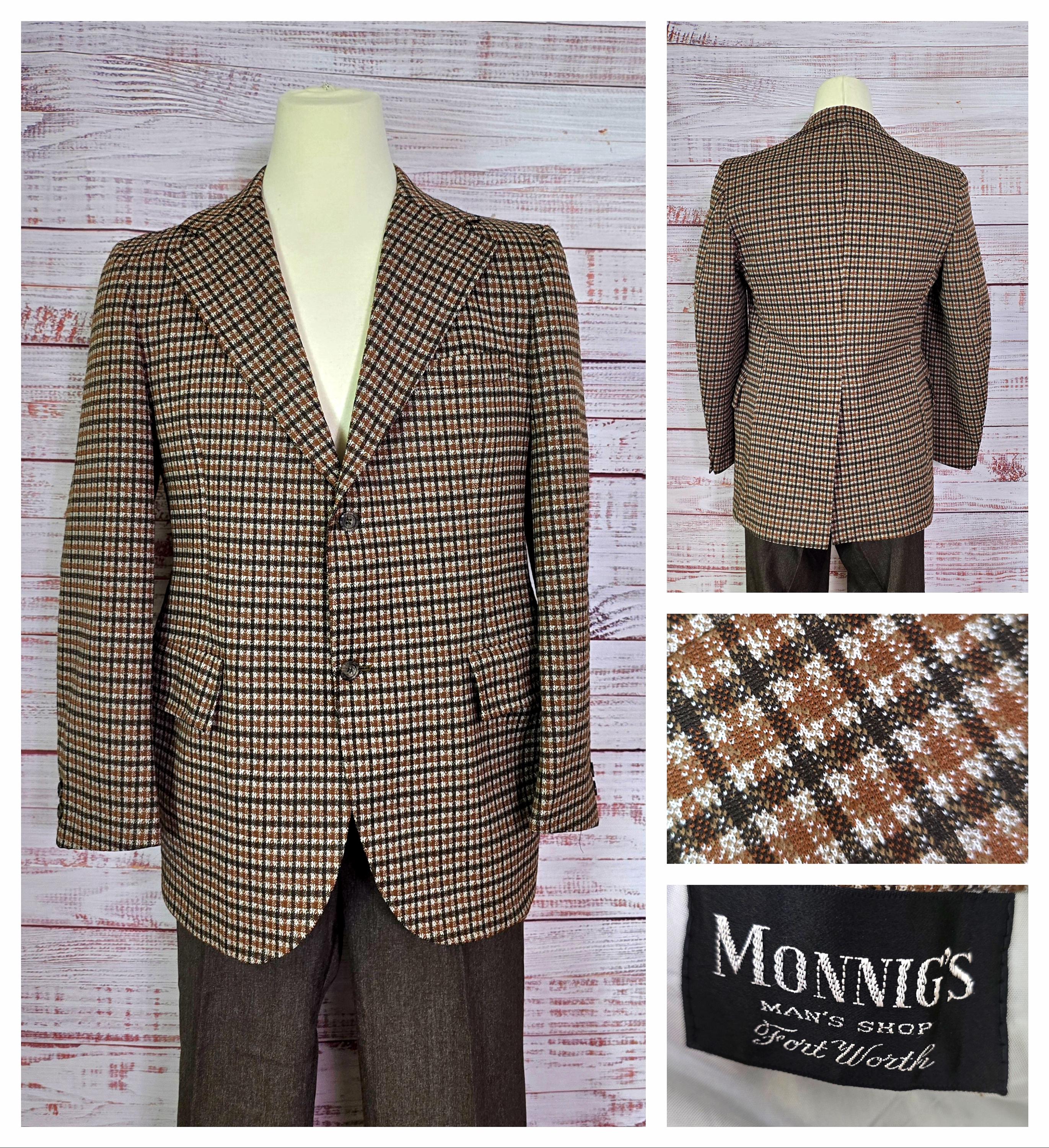 ▪️70‘s【PLAID】TAILORED JACKET Mens 70s Blazer, Brown Rust Plaid Suit Jacket Menswear Dark