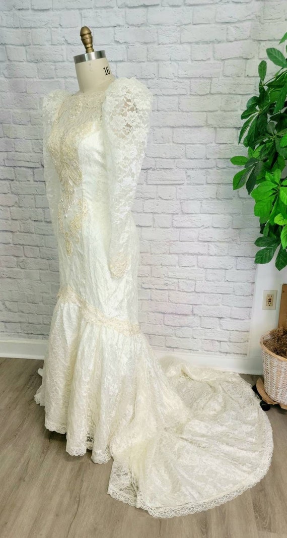 80s mermaid wedding dress fitted lace wedding dress 80s Wedding Dress