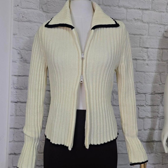 90s/y2k Double Zipper Sweater, Women's Black and Cream Cardigan