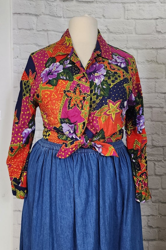 80s/90s Blouse, Hawaiian Multi color rayon shirt,… - image 8