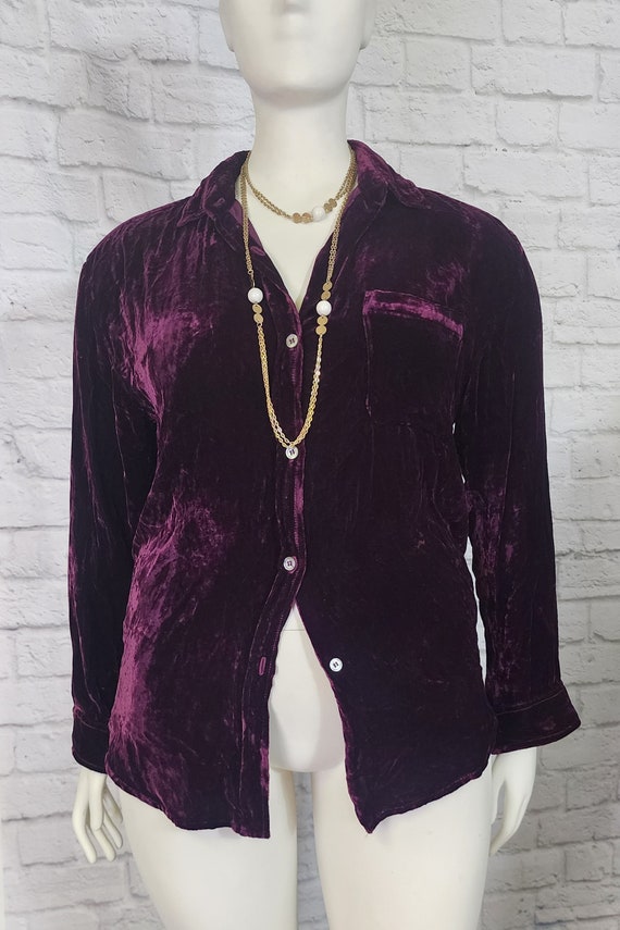 y2K Blouse, Silk Rayon velvet, blouse, purple col… - image 2