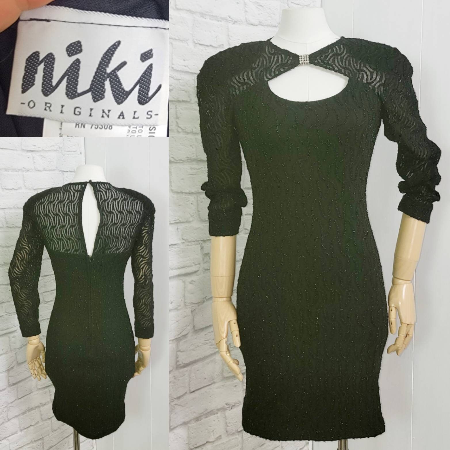 Vintage80s 90s Bodycon Dress Keyhole Gothic Witchy Black Eyelash Lace Knit Dress Size Small Mini Mob Wife Etsy