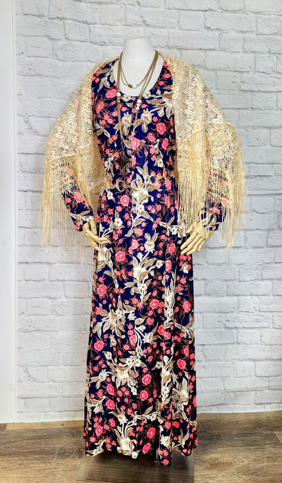 70s Maxi Dress, Long Aline Floral Print, Stevie B… - image 4