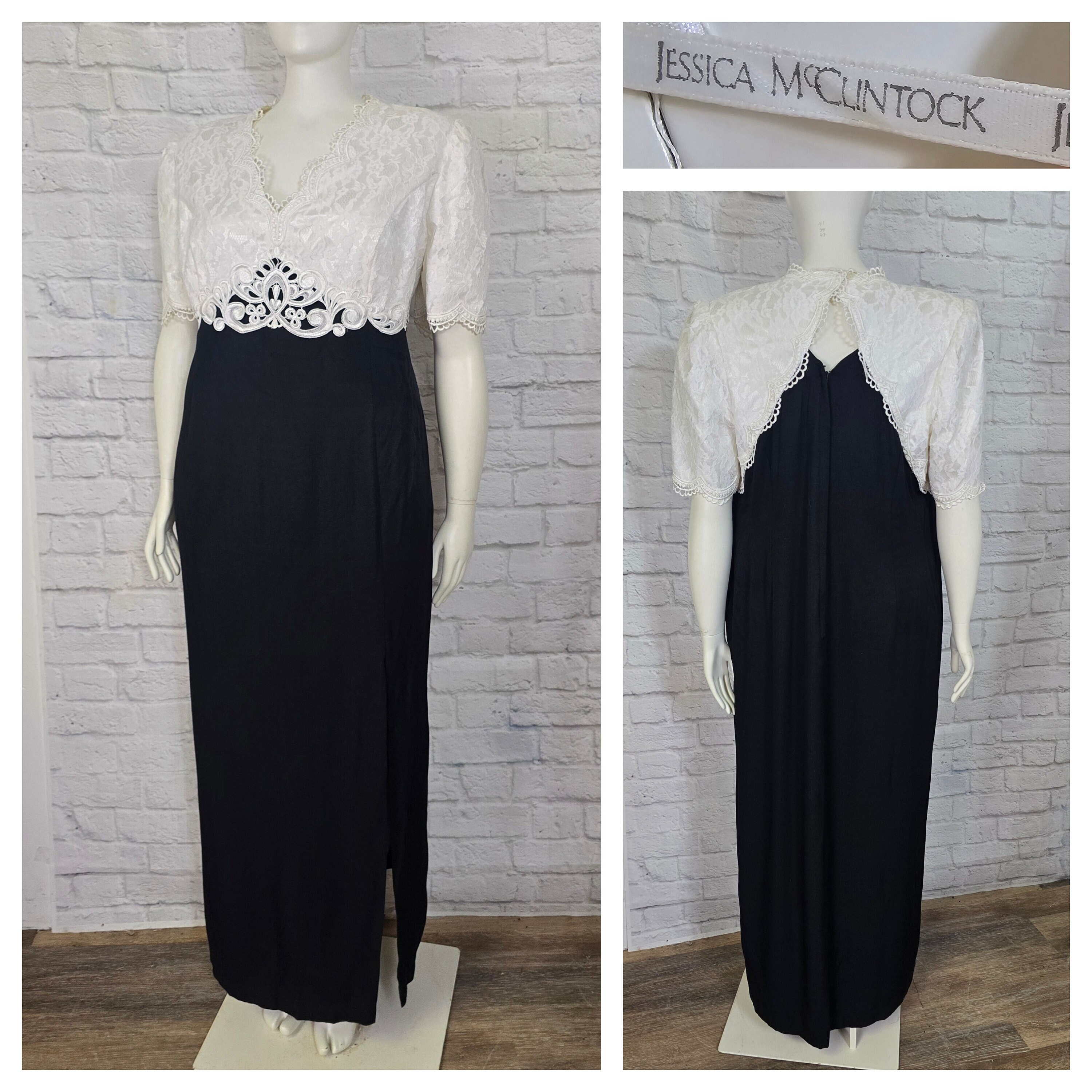 Robe De Bal Jessica McClintock Pour Gunne Sax - Noir Et Blanc, Taille 4, Sans Bretelles, Longue