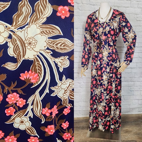 70s Maxi Dress, Long Aline Floral Print, Stevie B… - image 1