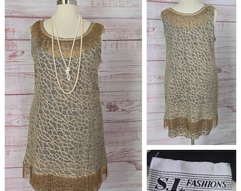 20's Style Flapper Dress Plus Size gold Lace, black  Halloween Clue Mystery Costume