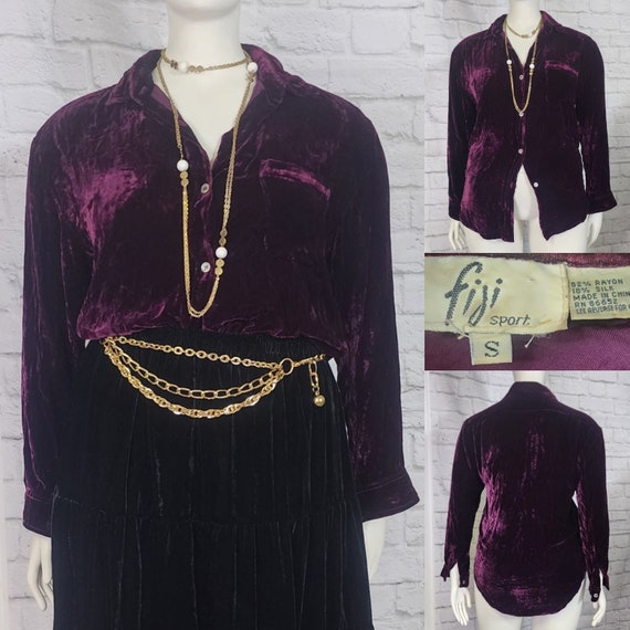 y2K Blouse, Silk Rayon velvet, blouse, purple col… - image 1