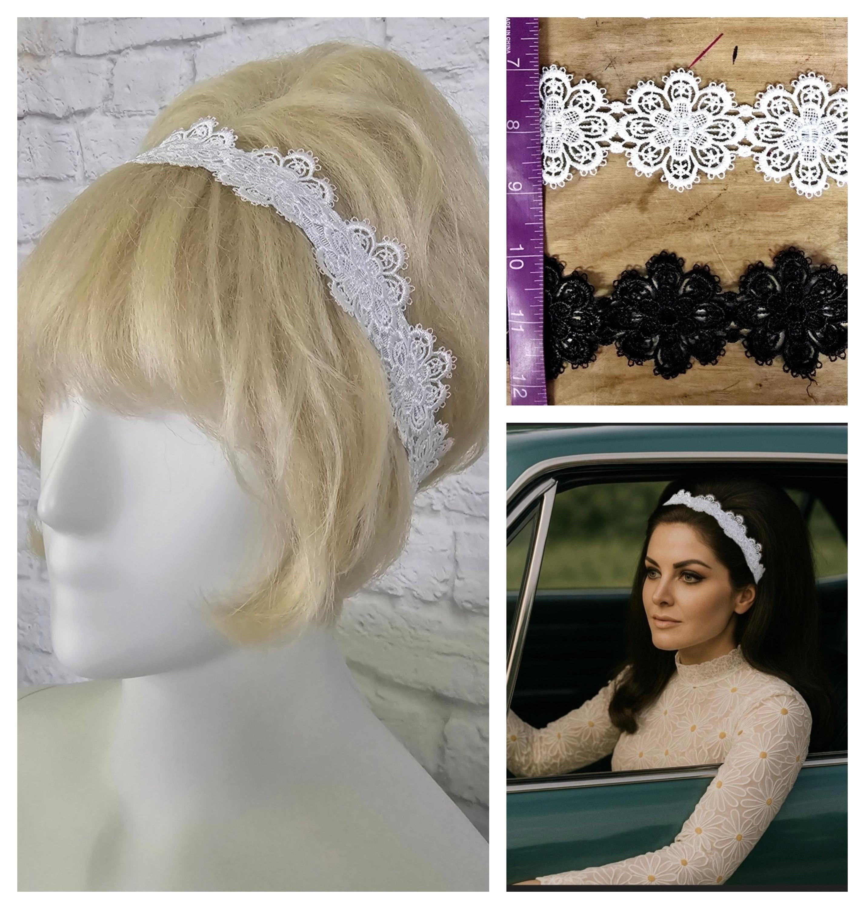 Handmade Hippie Headband Boho Large Flower Lace, 60s Priscilla