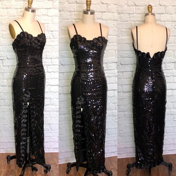 Sexy 80s does 50s Pinup Black Sequin Dress, Hollyw
