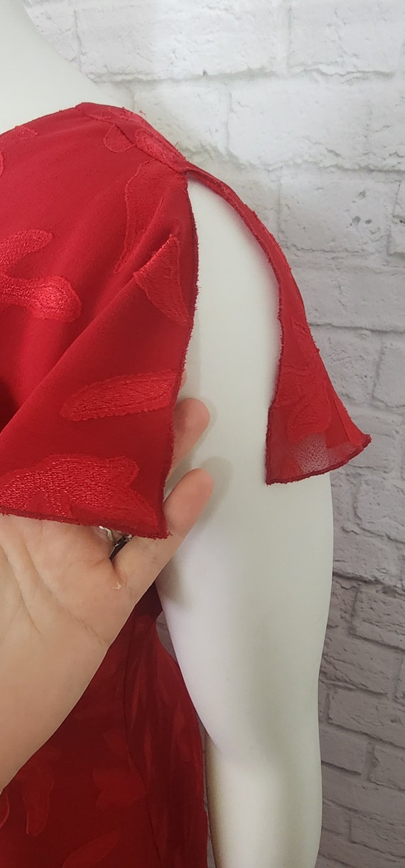 Y2K/90s Red Bias Cut Dress Midi crepe twist bust … - image 5