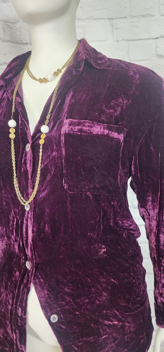 y2K Blouse, Silk Rayon velvet, blouse, purple col… - image 3