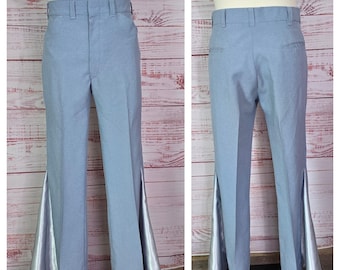 70s Powder blue flared trouser Pants Disco Mens vintage, Satin Flares Upcycled