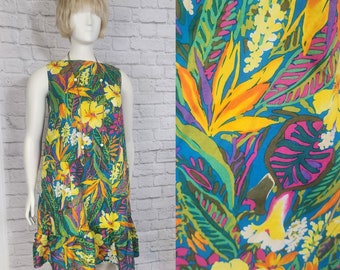 60s/70s Hawaiian Lounge Dress Pockets Cotton floral Aline Tent