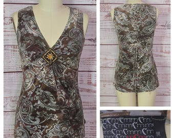 Y2K babydoll top, Velvet burnout Paisley jewel detail, tunic length Empire Whimsigoth Vampire witchy vibes
