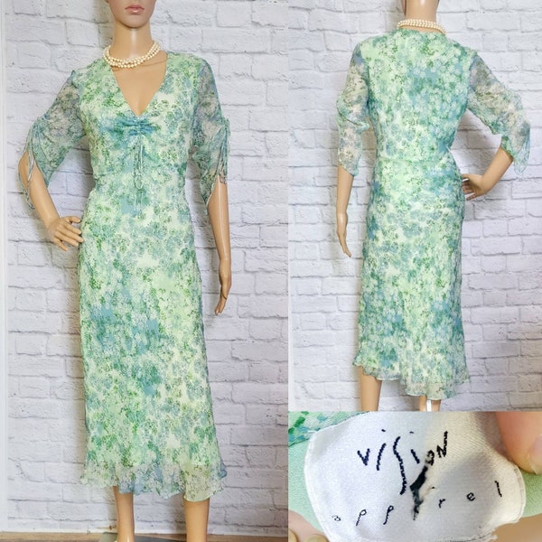 Cap Sleeves V-neck Chiffon Dress with Slit Mint Green main image 1