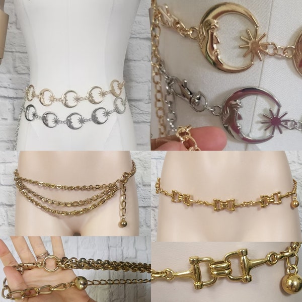 U Pick! Chain belts Y2K, 70s, 80s 90s gold silver Gold Brass Hippie Sun Moon Cosplay Witchy Wimsigoth  plus Sz Belts, drape link hook metal