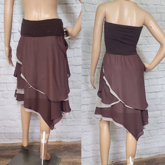 Y2K skirt, brown knit chiffon beige, fairycore, a… - image 4