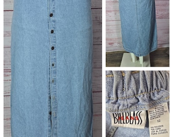 90s High Waist Maxi Skirt light wash Button Front Ankle Length Jean Skirt Size 12