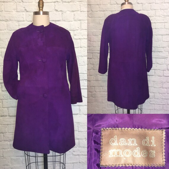 1960s Mod Purple Suede Real Leather Coat Jacket me