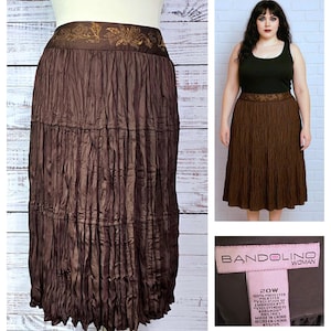 Y2K Plus Skirt, brown beaded crinkle maxi ankle length, boho hippie witchy whimsigoth fairycore Stevie Style Nicks
