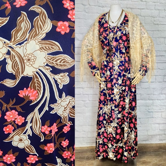 70s Maxi Dress, Long Aline Floral Print, Stevie B… - image 3