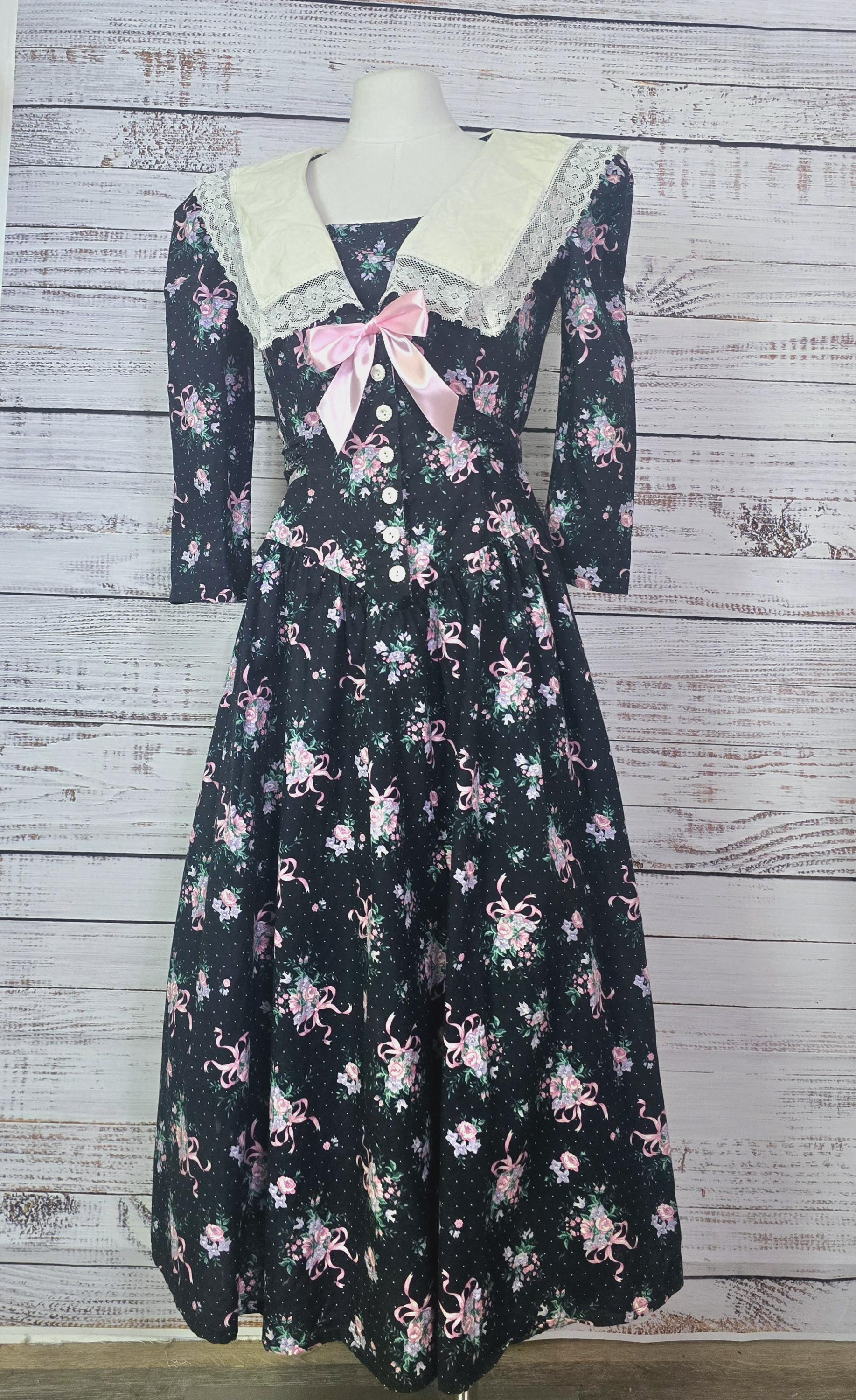 80s 90s vintage デカ襟 ふんわり袖 花柄 ワンピース Q360 80s 90s vintage デカ襟 ふんわり袖 花柄 ワンピース Q360