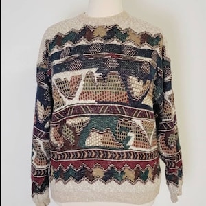 90s Sweater Unisex, Cotton Multi Color, Crazy Abstract, Sweater Knit, Pullover Jumper, Slouchy Oversized stripes