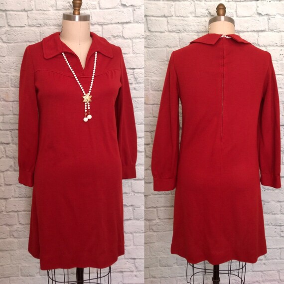 60s 70s Rust Orange Dress Mod Long Sleeve Fall shi