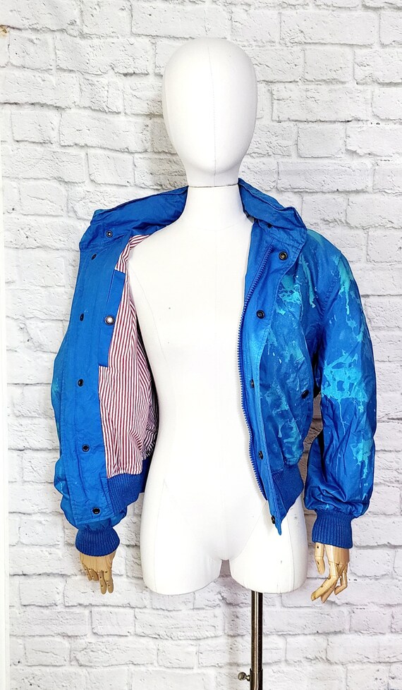 80s/90s Electric Blue Tie Dye Bomber Jacket, Calvin Klein, Cotton 