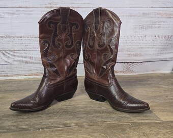 Stivali da cowboy in pelle marrone Nine West Vtg, bicolore, taglia 6 M Coastal Western