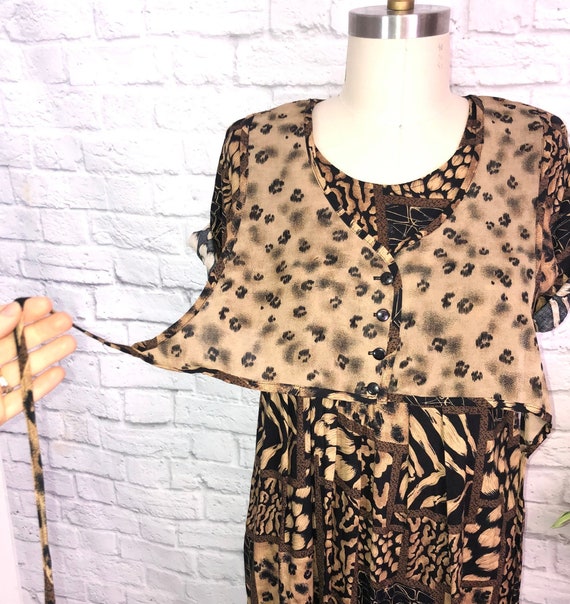 90s Dress, Animal Big cat Print Babydoll, Faux ve… - image 6